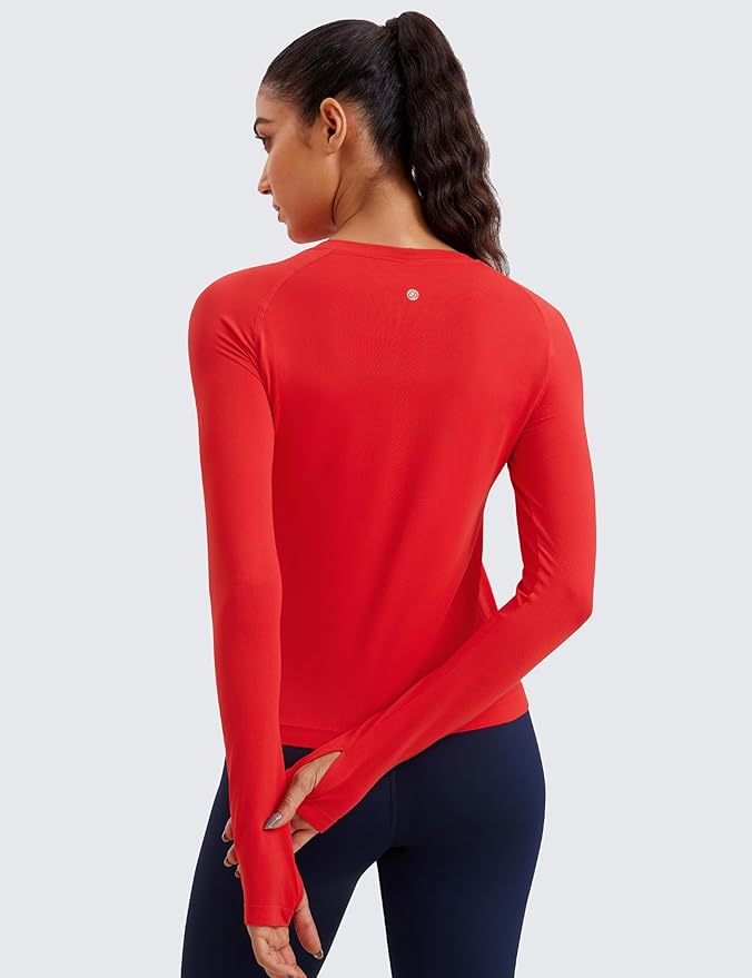 CRZ YOGA Seamless Long Sleeve Shirts for Women Waist Length - Workout Athletic Running Gym Yoga Tops Crewneck Breathable