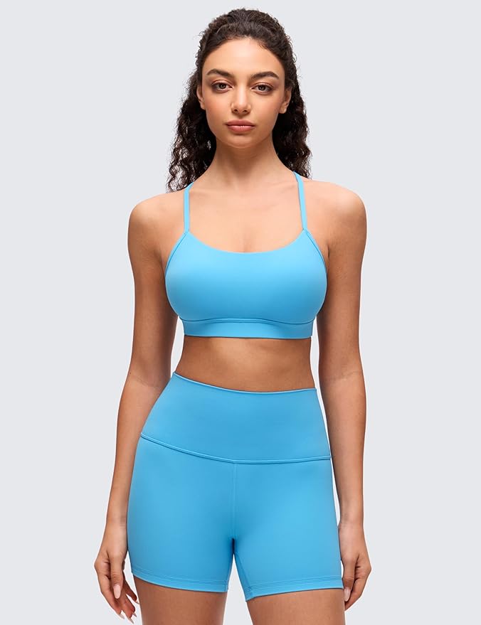 CRZ YOGA Butterluxe Y Back Sports Bras for Women - Padded Racerback Low Impact Spaghetti Thin Strap Workout Yoga Top