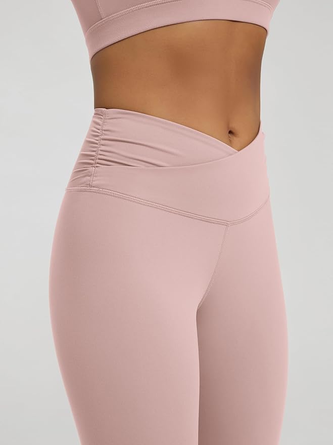 ODODOS Women's Cross Waist Yoga Leggings with Inner Pocket, 23"/25"/28" Gathered Crossover Workout Yoga Pants