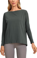 CRZ YOGA Pima Cotton Boat Neck Long Sleeve Shirts for Women - Workout Athletic Yoga Casual Tops Loose Fit Fall T-Shirts
