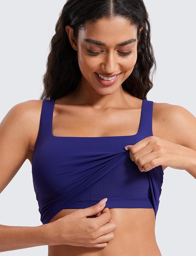 CRZ YOGA Butterluxe Square Neck Crop Tank Tops for Women - Workout Longline Sports Bras Padded Yoga Camisole