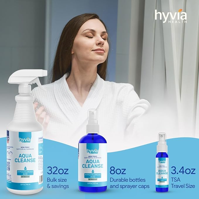 AquaCleanse Hypochlorous Acid Spray - All-Purpose Cleaner with HOCL, All-Natural Surface Cleaning Solution - Safe For Kids, Pets, & Daily Use | Clear Spray Made In USA | 8fl oz