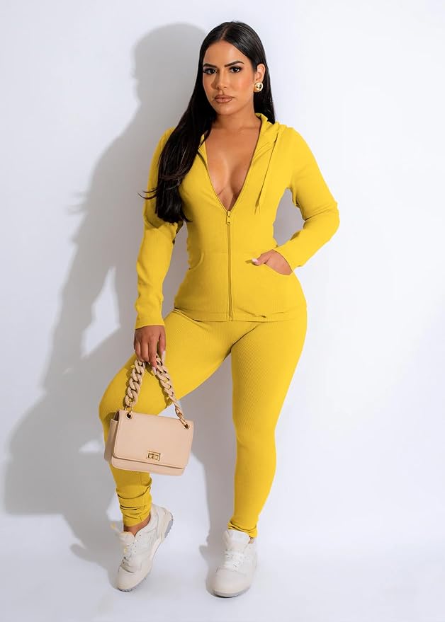 YeGine Women 2 Piece Outfits Long Sleeve Tracksuit Bodycon Matching Sets Hoodie Jacket Jogging Suit