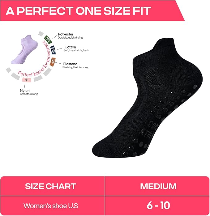 CoolMate Pilates Socks with Grips for Women, Yoga Socks, Crew Non Slip Women for Barre, Pilates Gifts for Women