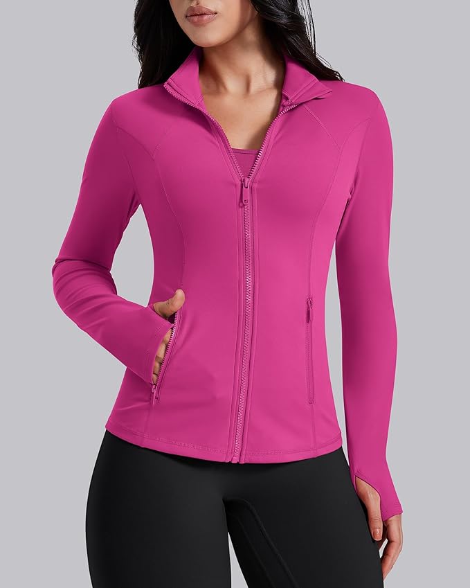 AVGO Womens Workout Jackets Lightweight Athletic Zip Up Jacket Slim Fit Running Gym Top with Pockets & Thumb Holes