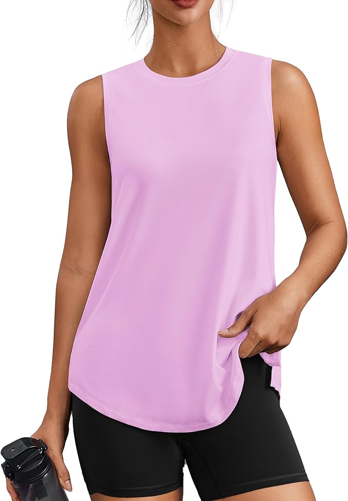 PINSPARK Workout Tops for Women Sleeveless Athletic Tank Tops UPF 50+ Running Tanks with Side Slits Loose Fit Gym Yoga Shirt