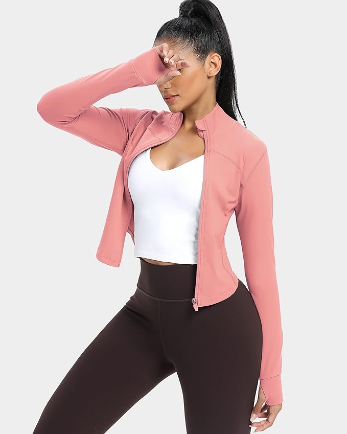 GYM RAINBOW Womens Zip Up Workout Jakcets Lightweight Slim Fit Running Athletic Jackets with Thumb Holes
