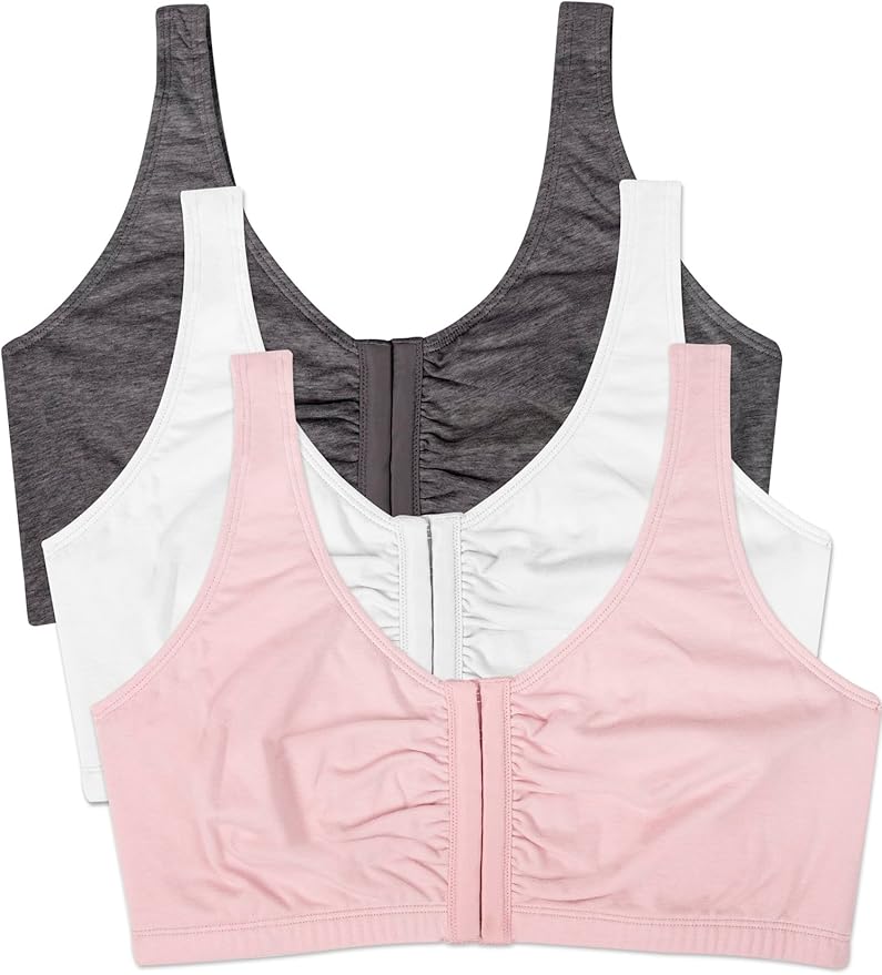 Fruit of the Loom Women's 96014PK Comfort Cotton Blend Front Close Sports Bra 2 Pack
