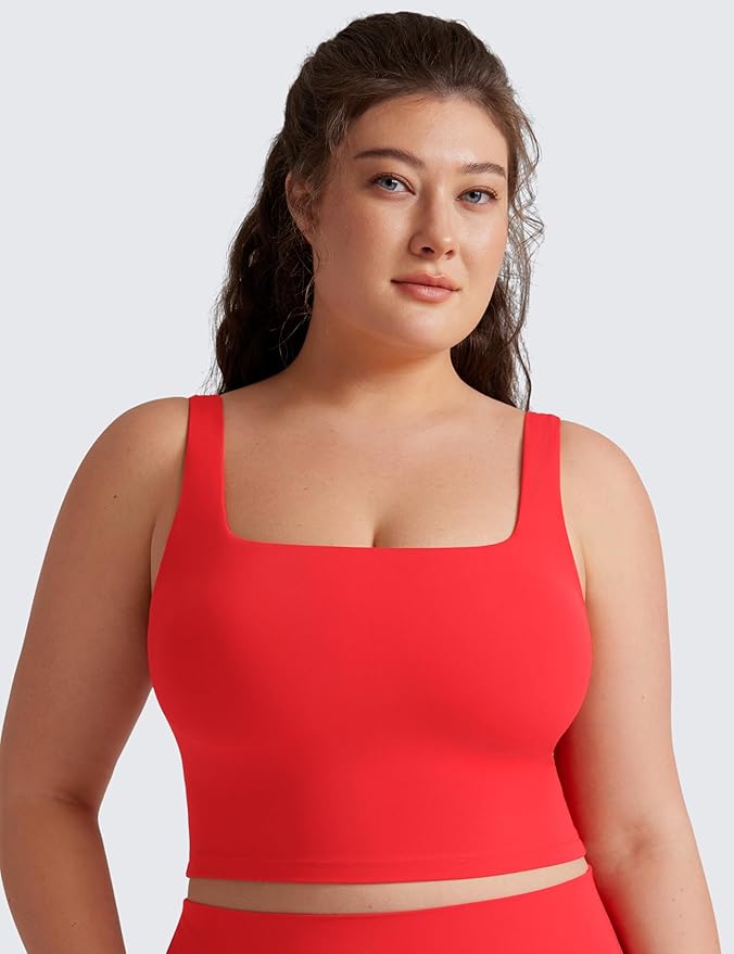 CRZ YOGA Butterluxe Square Neck Crop Tank Tops for Women - Workout Longline Sports Bras Padded Yoga Camisole