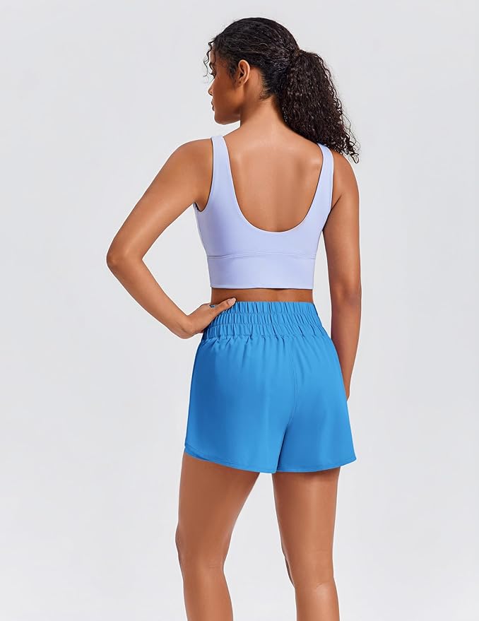 PINSPARK Women's 2 in 1 Running Shorts High-Split Athletic Short High Waisted 3" Liner Workout Gym Short with Pockets
