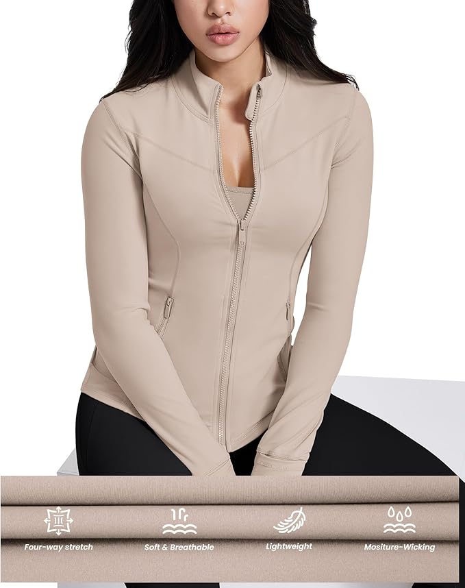 AVGO Womens Running Jackets Lightweight Slim Fit Workout Jacket Zip Up Athletic Track Gym Tops with Pockets & Thumb holes