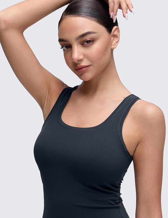 CRZ YOGA Softembrace Scoop Neck Tank Tops for Women - Casual Going Out Soft Double Lined Crop Basic Sleeveless Shirts