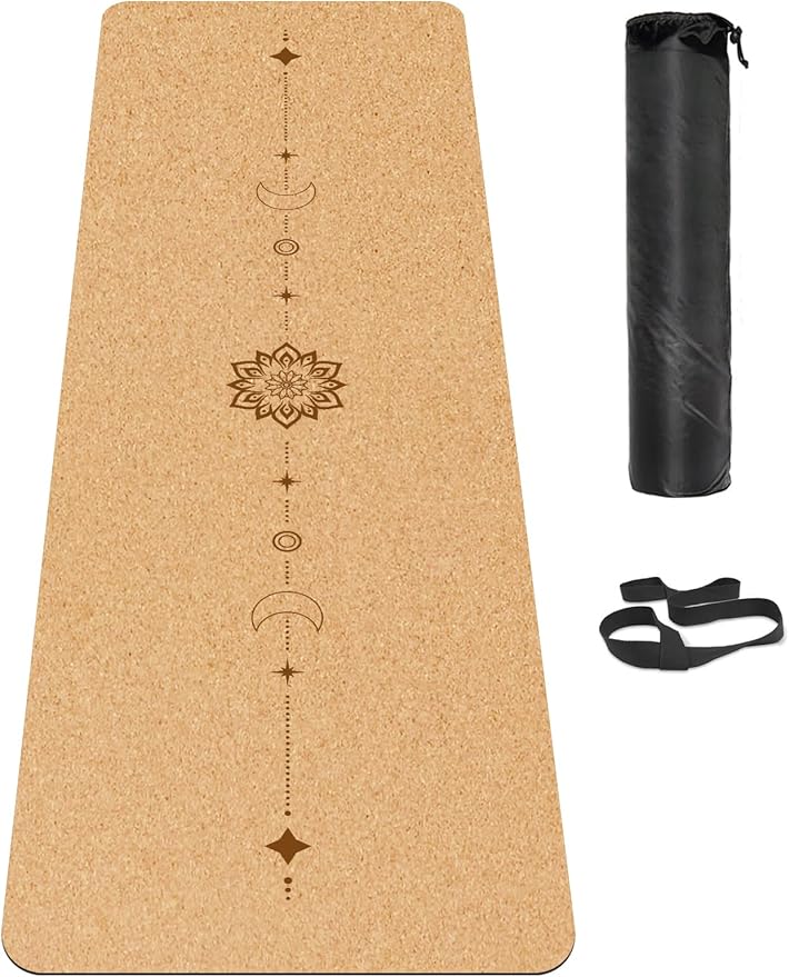 Cork Yoga Mat, with Cork Material as The Front and TPE as The Bottom of The Non-Slip Fitness Mat, Suitable for All Types of Yoga and Fitness Activities.