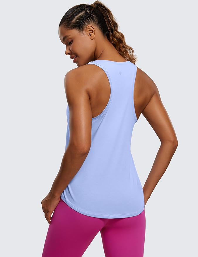 CRZ YOGA Pima Cotton Racerback Tank Tops for Women - Workout Athletic Casual Soft Scoop Neck Sleeveless Shirts