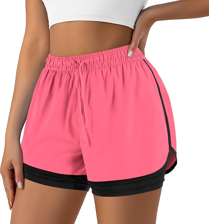 Yevrimow Women's 2 in 1 Running Shorts for Gym Yoga Workout Athletic Shorts High-Waisted Shorts with Liner Pockets