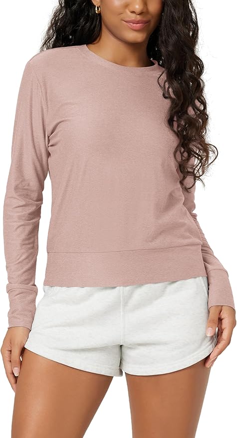 ODODOS Women's Long Sleeve Crewneck Tee - Ultra-Soft odSTRATUM Tech Performance T-Shirts UPF 50+ Daily Pullover Tops