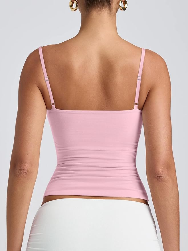 PINKMSTYLE Women's Basic Double Lined Scoop Neck Tank Tops Adjustable Cami Tank Summer Sleeveless Tops