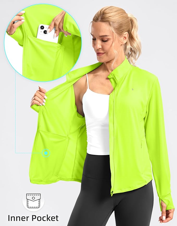 Soothfeel Women's UPF 50+ Lightweight Athletic Jackets Sun Protection Zip Up Long Sleeve Shirts Hiking Workout Outdoor Pocket