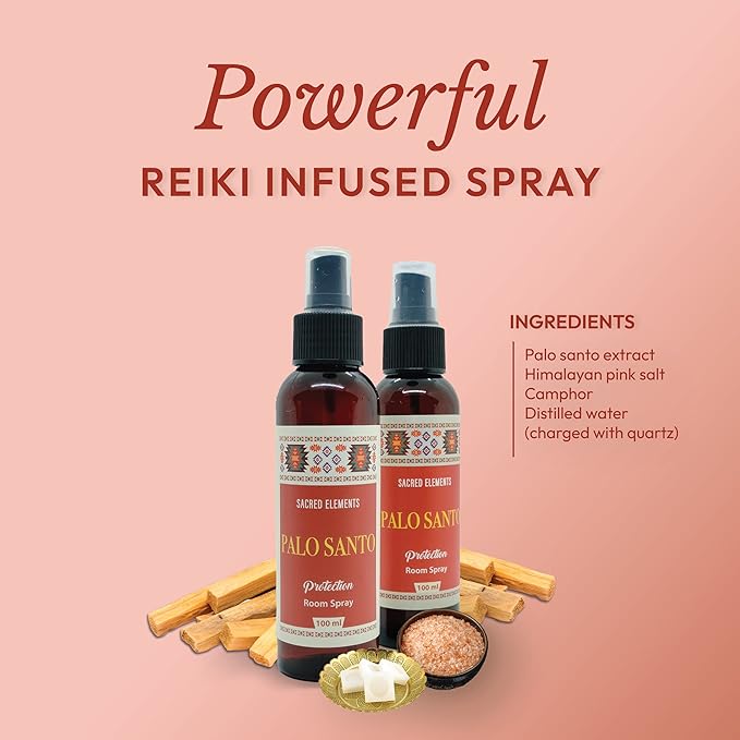 Palo Santo Spray for Empath Protection - (Pack of 2, 6.8 Oz) 100% Organic, Crystal Quartz Charged Rituals Spray | Getting Rid of Negative Energy Room Spray, Sweet Woodsy Aroma