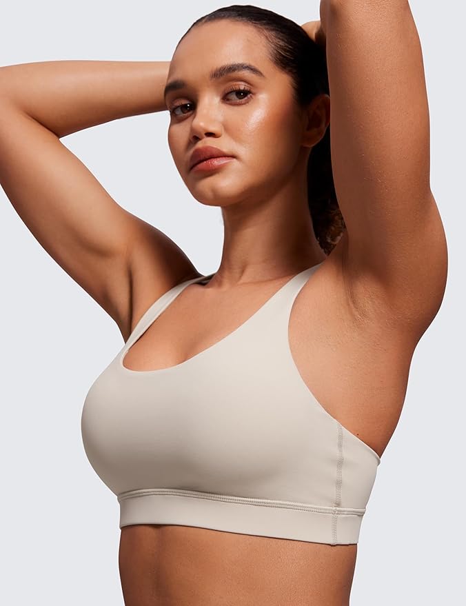 CRZ YOGA Naked Feeling Strappy Padded Sports Bras for Women - Fitness Workout Top Criss Cross Back Yoga Cami