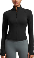 CRZ YOGA Butterluxe Waist Length Jackets for Women - Full Zip Athletic Track Tops with Thumb Holes Pockets
