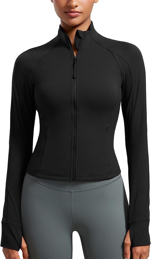 CRZ YOGA Butterluxe Waist Length Jackets for Women - Full Zip Athletic Track Tops with Thumb Holes Pockets