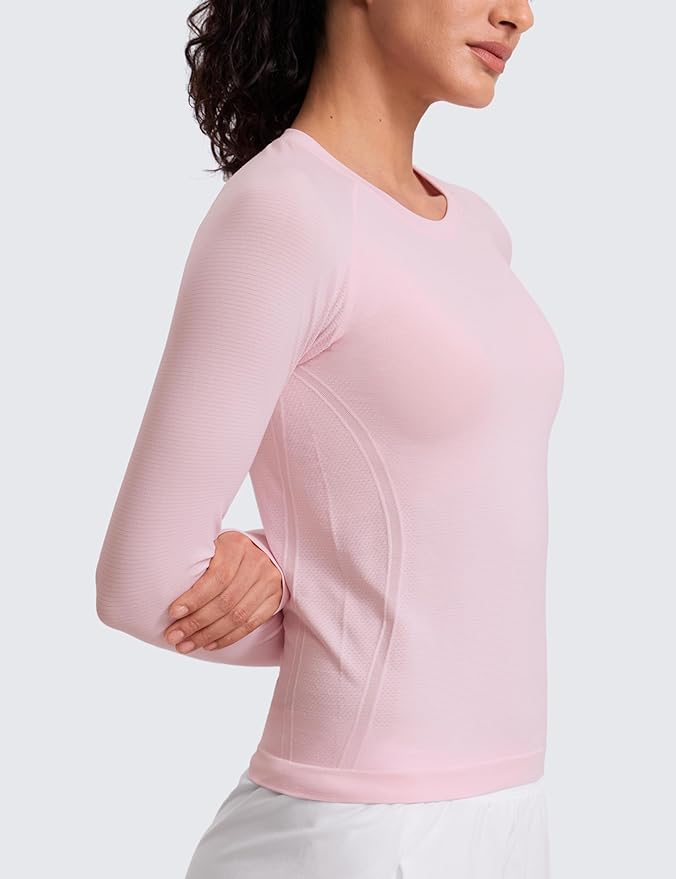 CRZ YOGA Seamless Long Sleeve Shirts for Women Waist Length - Workout Athletic Running Gym Yoga Tops Crewneck Breathable