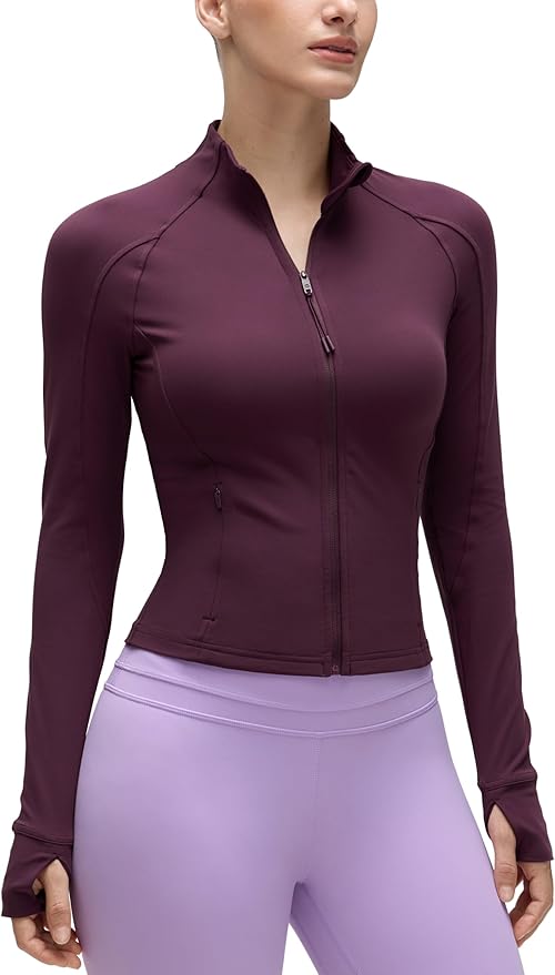 CRZ YOGA Butterluxe Waist Length Jackets for Women - Full Zip Athletic Track Tops with Thumb Holes Pockets