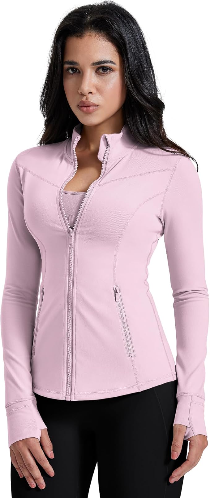 AVGO Womens Running Jackets Lightweight Slim Fit Workout Jacket Zip Up Athletic Track Gym Tops with Pockets & Thumb holes