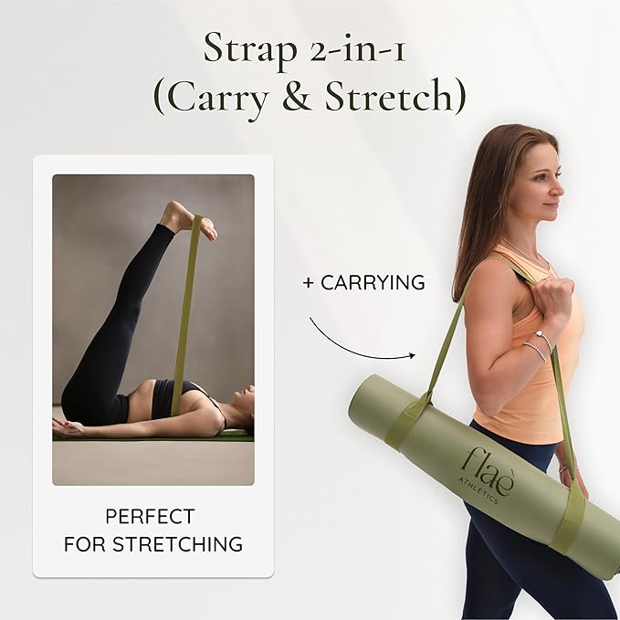 Arch-shaped Yoga Mat, Eco PU Rubber, Non-Slip Exercise Mat for Yoga, Pilates, Home Workout & Stretching with Carry/Stretch Strap & Motivational Design