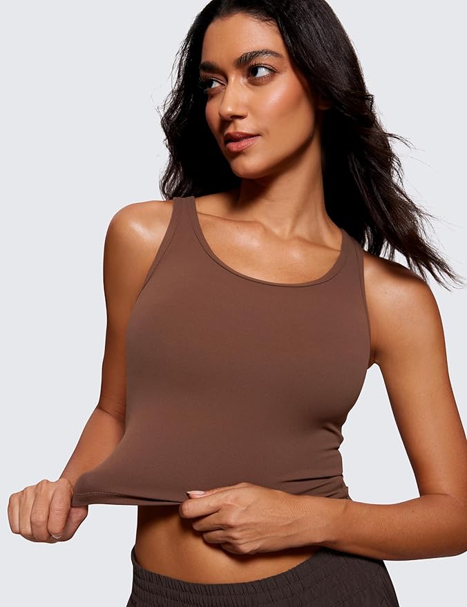 CRZ YOGA Butterluxe Double Lined Tank Tops for Women - Workout Casual Scoop Neck Racerback Crop Sleeveless Shirt