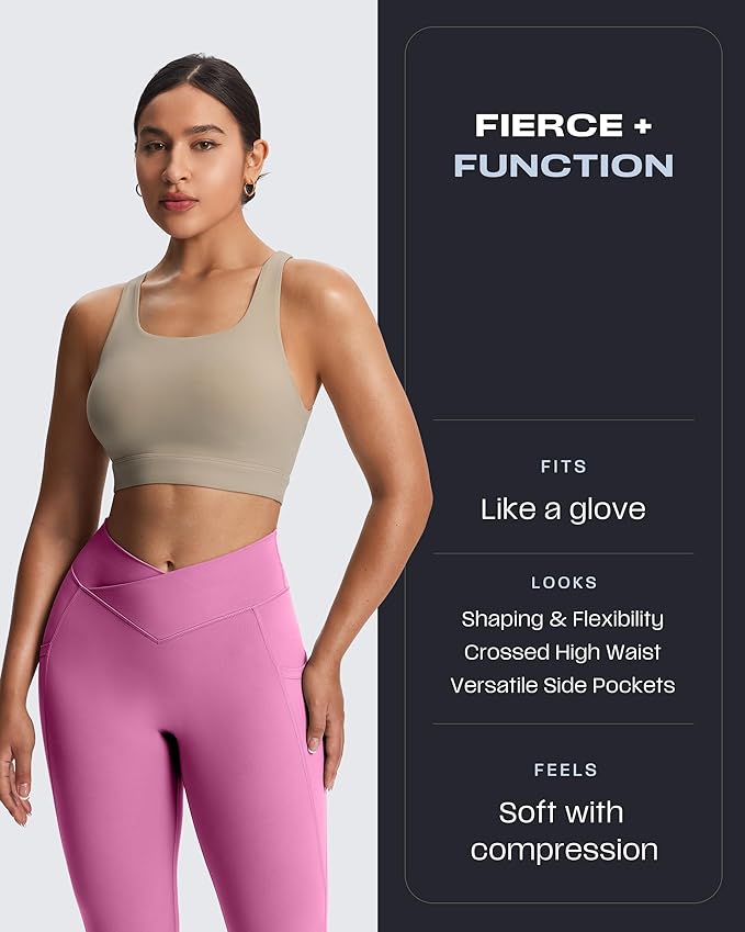 Aoxjox Women's Trinity High Waisted Yoga Pants with Pockets Cross-Waist Tummy Control Buttery Soft Workout Leggings 26"