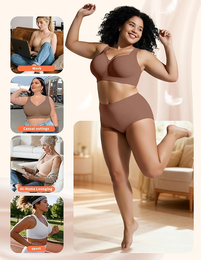 PoseFree Womens Seamless Wireless Supportive Bra Push Up Comfort Soft No Underwire Full Coverage T-Shirt Bra