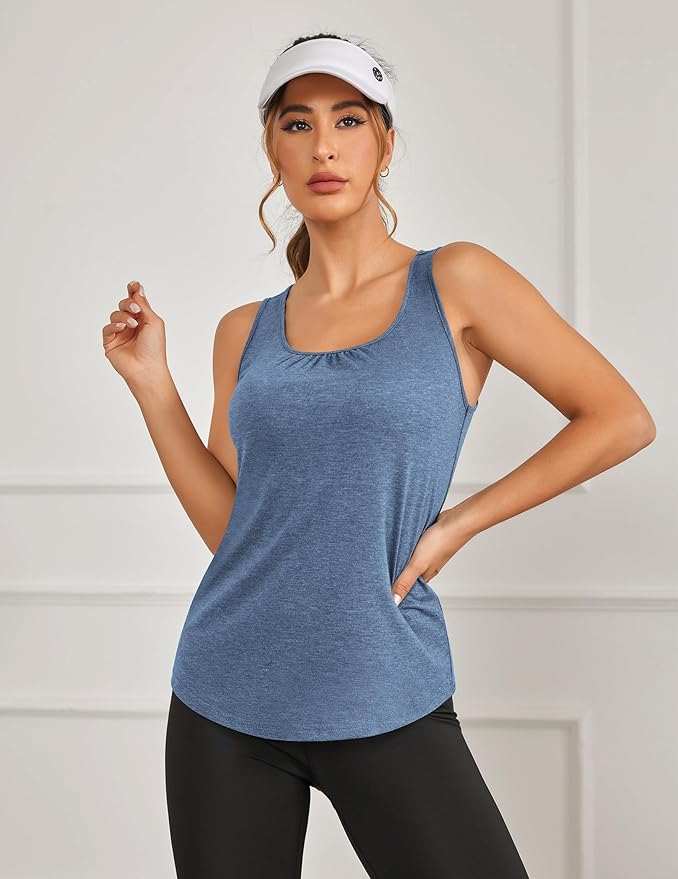 PINSPARK Workout Tops for Women Racerback Tank Tops Sleeveless Athletic Running Shirts Lightweight Yoga Gym Tank,2 Pack S-3XL