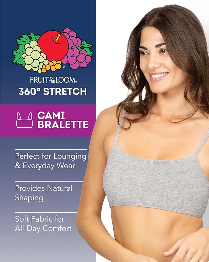 Fruit of the Loom Women's Spaghetti Strap Cotton Pullover Sports Bra Value Pack