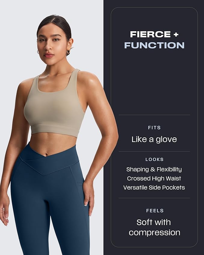 Aoxjox Women's Trinity High Waisted Yoga Pants with Pockets Cross-Waist Tummy Control Buttery Soft Workout Leggings 26"
