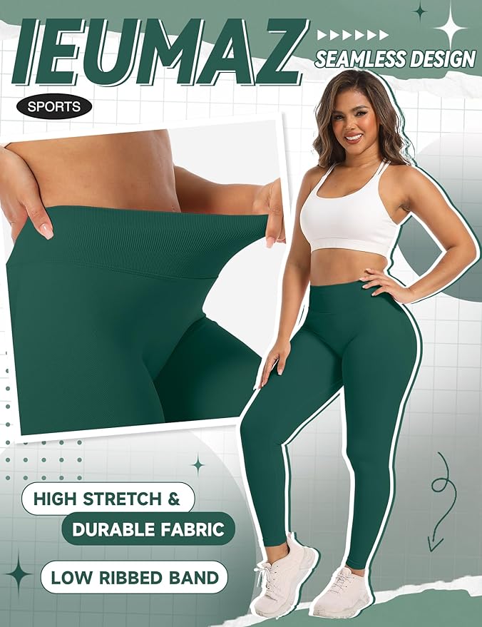 Ieumaz Scrunch Butt Lifting Leggings for Women Gym Seamless Workout Leggings Mid Low Waist Tummy Control Yoga Pants