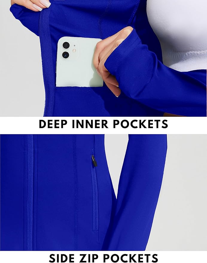 PINSPARK Women's Athletic Jackets Slim Fit Workout Jacket Full Zip Up Running Gym Yoga Sports Tops with Pockets