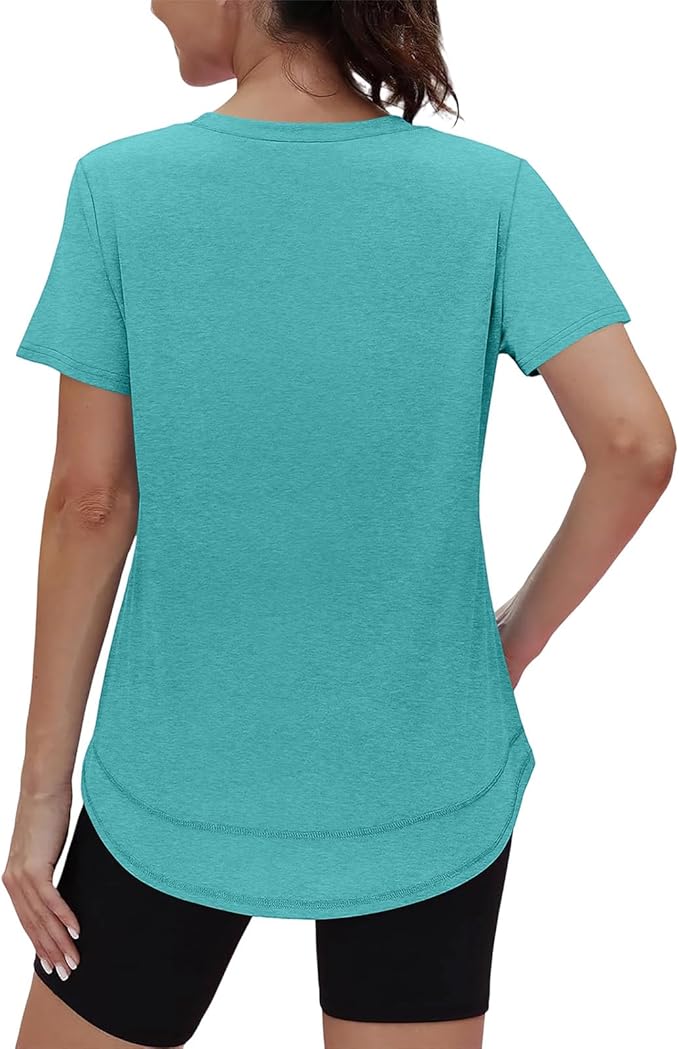XIEERDUO Womens Workout Tops Short Sleeve Shirts Quick Dry Outfits for Hiking Running V Neck S-3XL