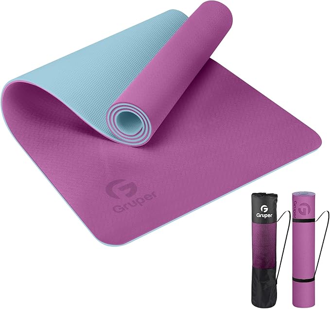 Gruper Yoga Mat Non Slip, Eco Friendly Fitness Exercise Mat with Carrying Strap,Pro Yoga Mats for Women,Workout Mats for Home, Pilates and Floor Exercises
