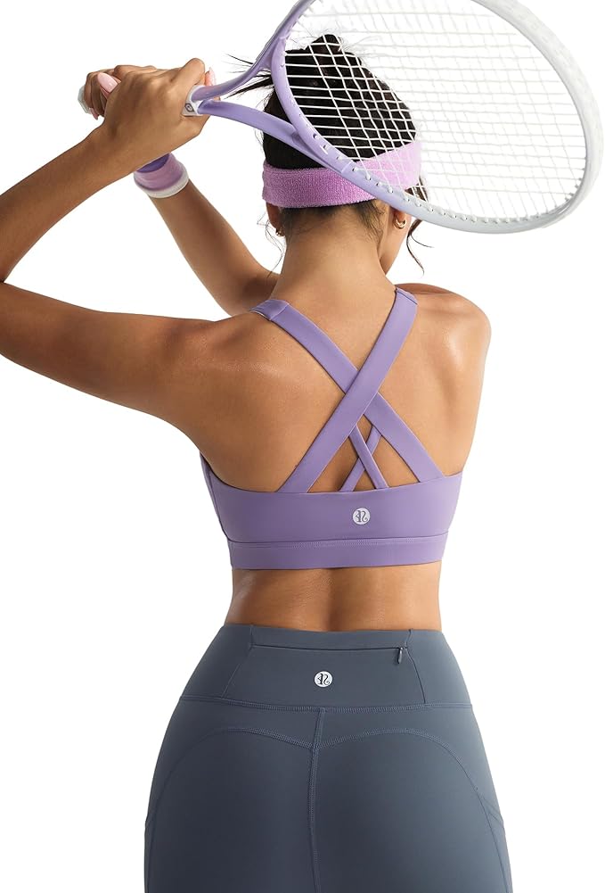RUNNING GIRL Sports Bras for Women,Padded Strappy Sports Bras Criss-Cross Back Medium Support Sports Bras with Removable Cups