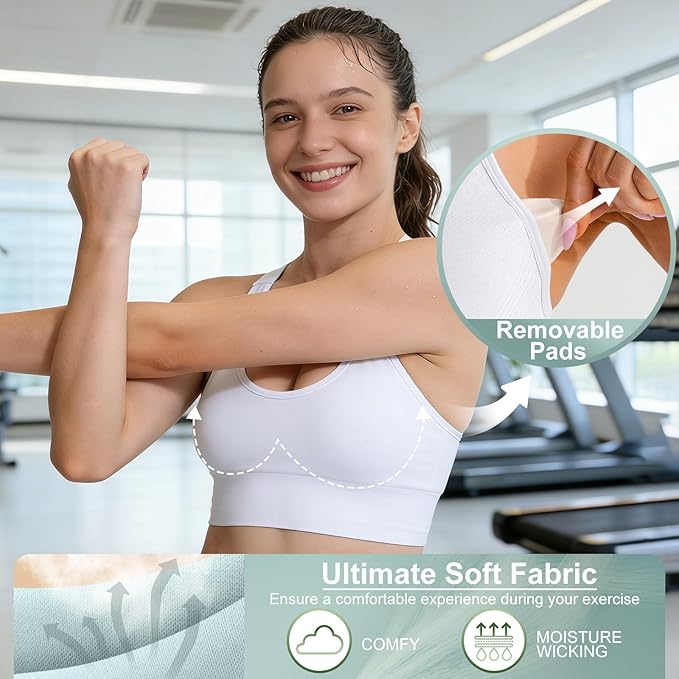 Adjustable Sports Bras for Women: 3 Pack High Support Padded Racerback Sport for Large Bust Workout Running Gym