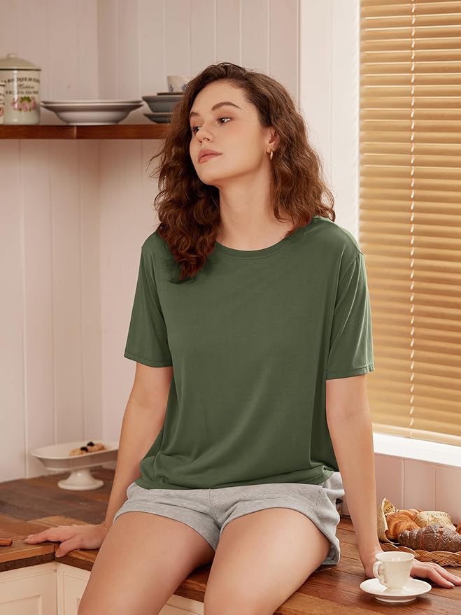 ODODOS Modal Soft Short Sleeve Shirts for Women Crew Neck Yoga Tee Casual Workout Tops