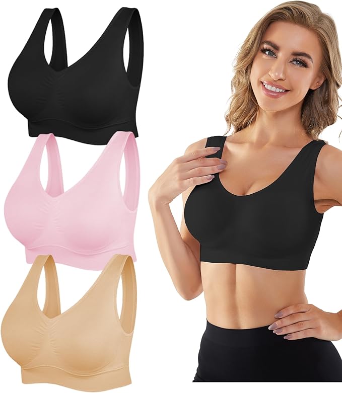 YADIFEN Womens Sports Bras, 3/4/6 Pack Wireless Comfortable Seamless Sleep Yoga Sports Bras for Women with Removable Pads
