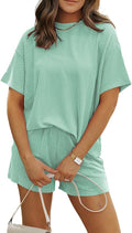 MARZXIN Women 2 Piece Shorts Set 2026 Casual Summer Cruise Outfits Ribbed Loose Short Sleeve Pocket Matching Lounge Sets