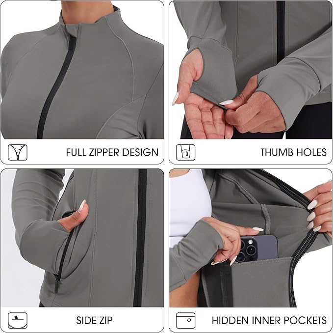 Workout Jackets for Women Lightweight Running Sweat Jackets Full Zip Up Exercise Yoga Athletic Clothes with Pockets