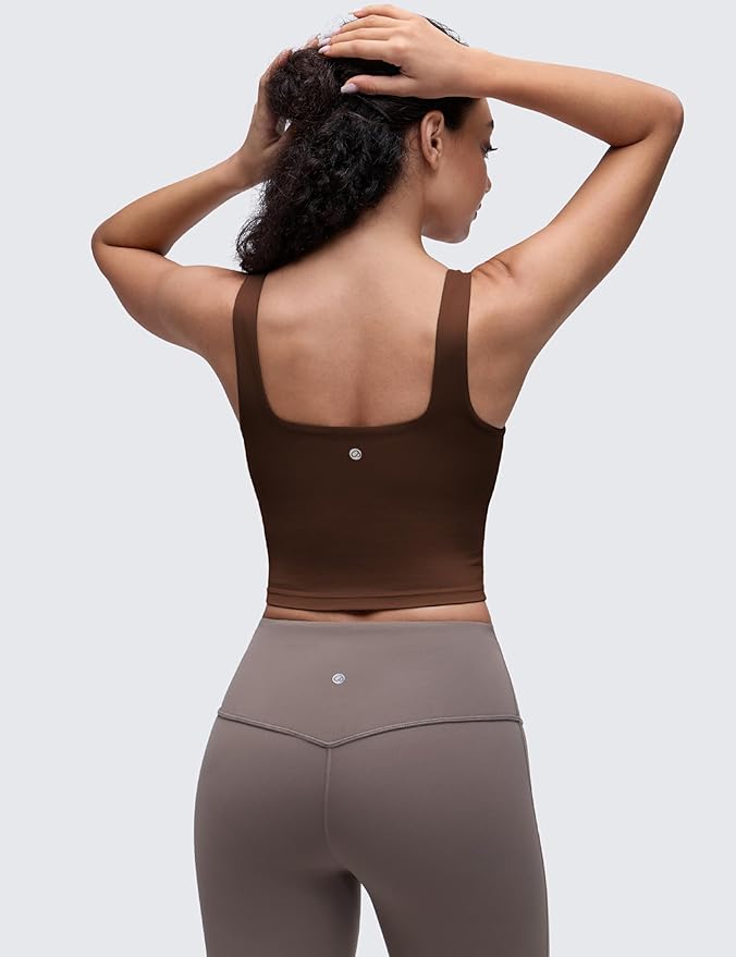 CRZ YOGA Butterluxe Square Neck Crop Tank Tops for Women - Workout Longline Sports Bras Padded Yoga Camisole