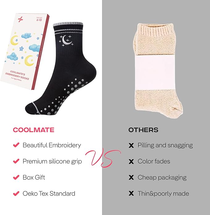CoolMate Pilates Socks with Grips for Women, Yoga Socks, Crew Non Slip Women for Barre, Pilates Gifts for Women