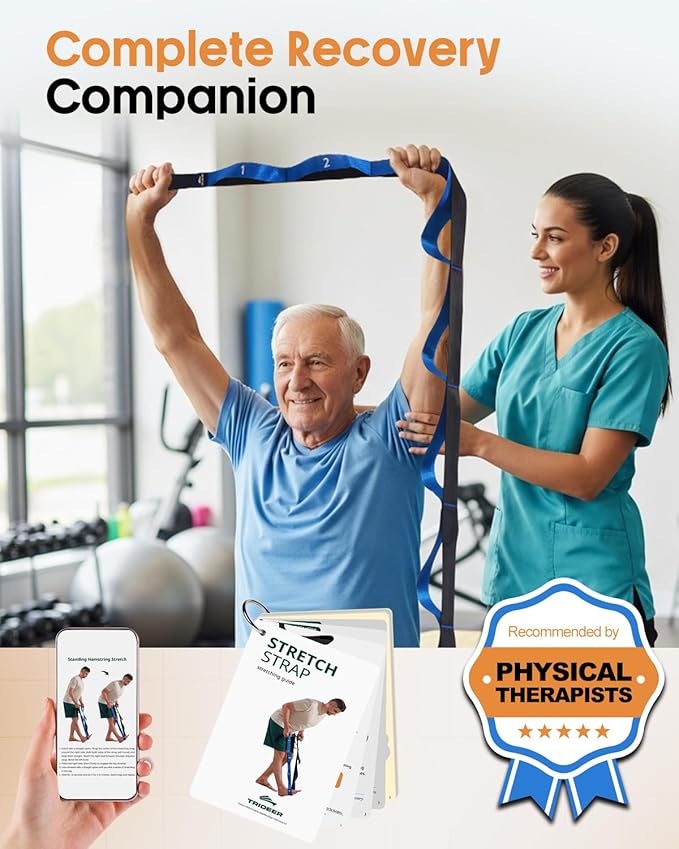 Trideer Stretching Straps with Loops, Non-Elastic Yoga Straps for Stretching, Durable Nylon Exercise Bands with Loops for Physical Therapy Flexibility, Yoga,Hamstring Leg Stretcher with Guidance