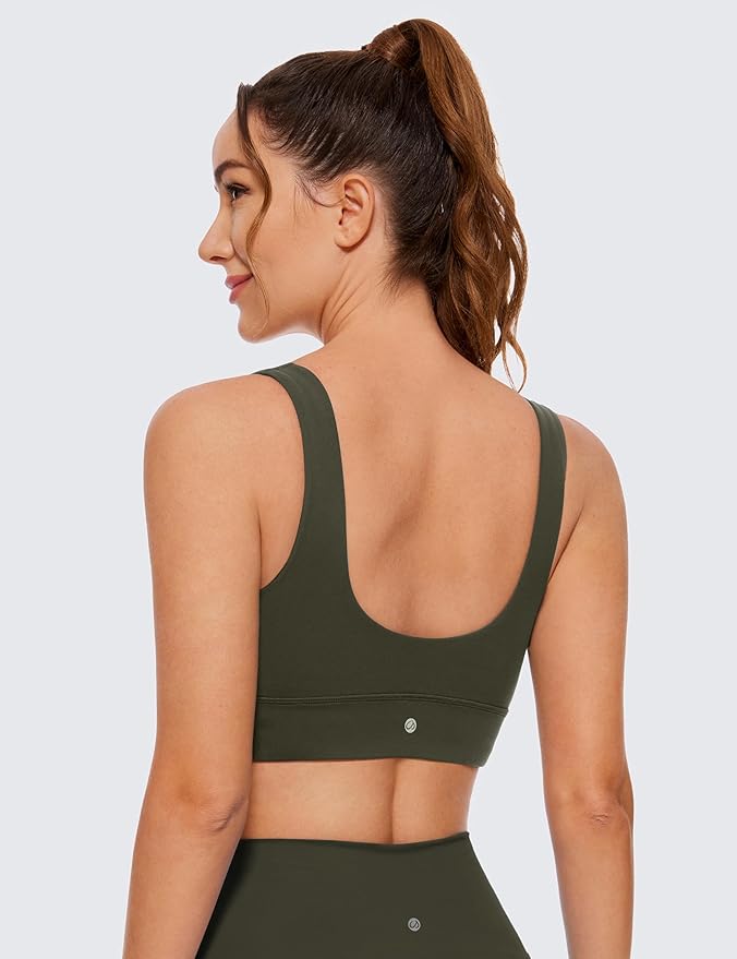 CRZ YOGA Butterluxe U Back Longline Sports Bras for Women - Scoop Neck Padded Yoga Workout Crop Top with Built in Pads